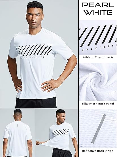 5 Pack Men’s Active Quick Dry Crew Neck T Shirts | Athletic Running Gym Workout Short Sleeve Tee Tops Bulk