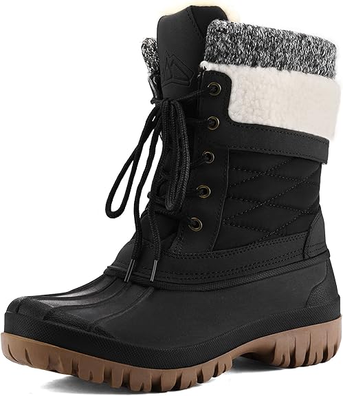 mysoft Women's Winter Snow Boots Waterproof Insulated Mid-Calf Booties, Fur-lined Lace Up Shoes for Outdoor
