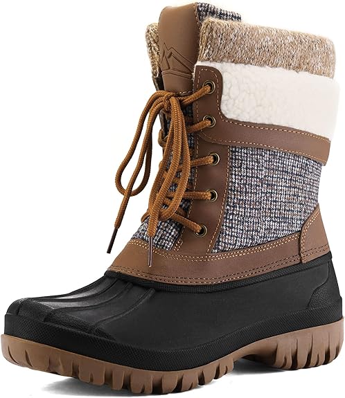 mysoft Women's Winter Snow Boots Waterproof Insulated Mid-Calf Booties, Fur-lined Lace Up Shoes for Outdoor