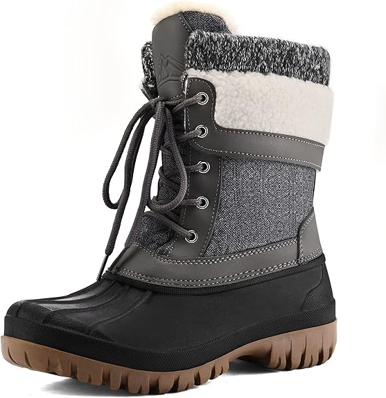 mysoft Women's Winter Snow Boots Waterproof Insulated Mid-Calf Booties, Fur-lined Lace Up Shoes for Outdoor