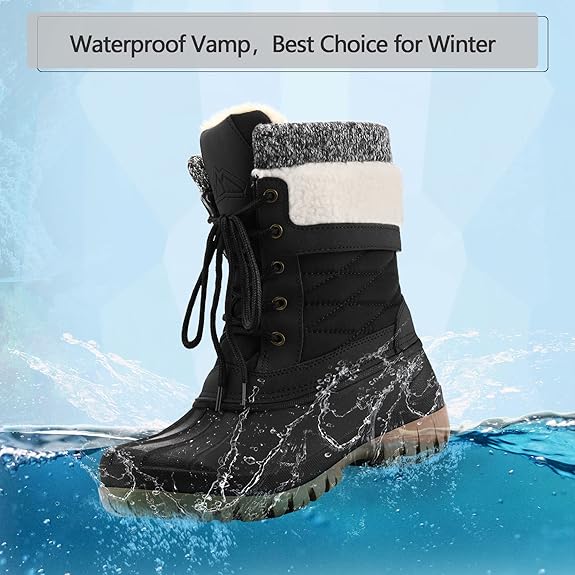 mysoft Women's Winter Snow Boots Waterproof Insulated Mid-Calf Booties, Fur-lined Lace Up Shoes for Outdoor