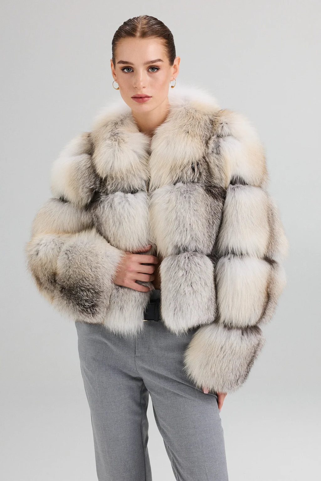 Jacheta din vulpe polară Fawn Light cu guler 2099