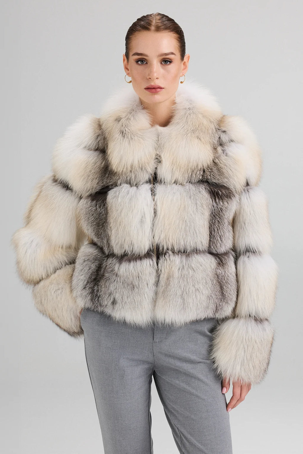 Jacheta din vulpe polară Fawn Light cu guler 2099