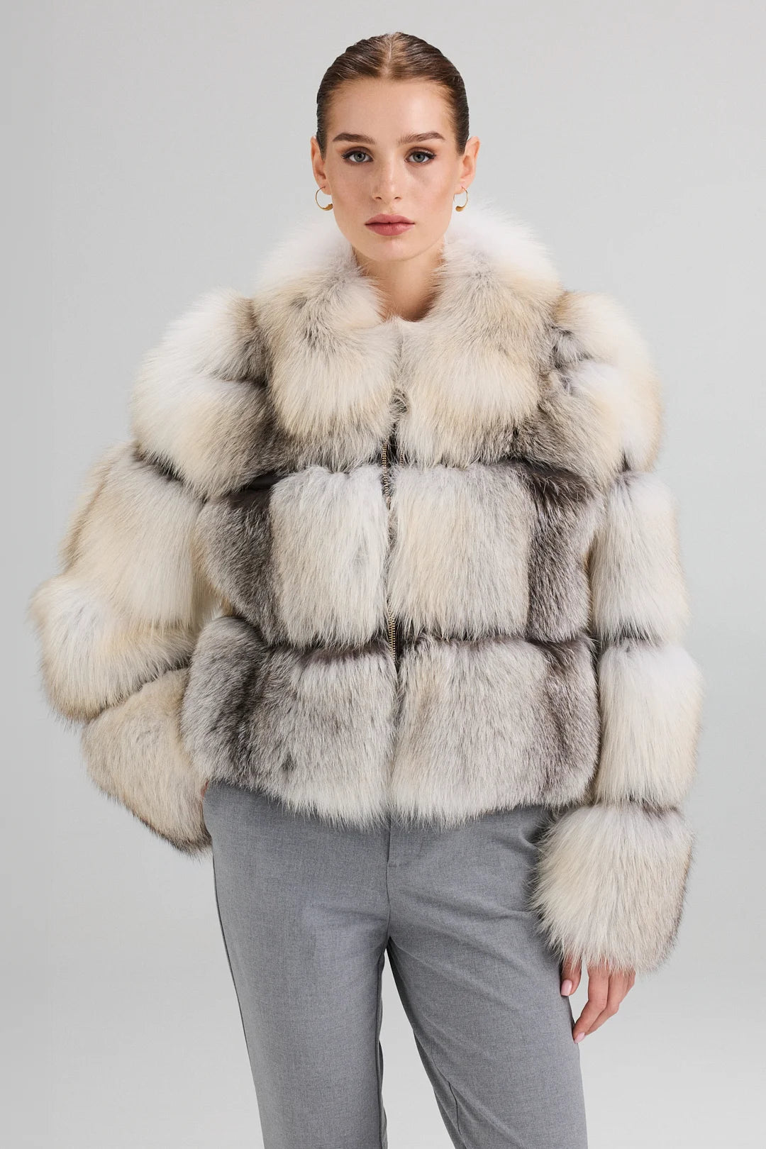 Jacheta din vulpe polară Fawn Light cu guler 2099